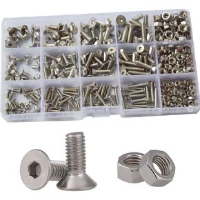 Flat Hex Socket Head Cap Screws Metric Thread Hexagon Allen Head Drive Countersunk Machine Bolts Nuts Standard Fastener Hardware Assortment Kit Set 500pcs Alloy Steel 10.9 Class Black M3 M4 M5