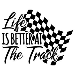 WHITE Drag Racing Decal Sticker | Life Is Better At The Track | 4.5" Tall by 5.75" | Checkered Flag Vinyl Bumper Sticker | Car Window Laptop Cup Rambler Water Bottle Sticker | Kais Design