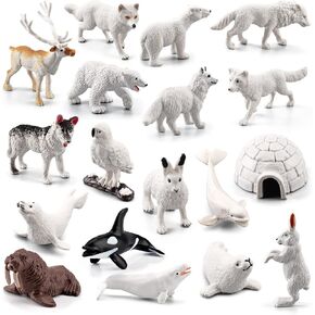 EOIVSH 18PCS Arctic Animal Figures, Realistic Polar Animal Toys Figurines for Kids Toddlers, Plastic Ocean Sea Animal Figures with Arctic Fox Wolf Snowy Owl Polar Bear Reindeer Bluga Whale