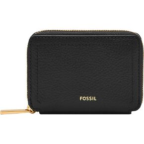 Fossil Women's Logan LiteHide™ Leather RFID Blocking Zip Around Card Case Wallet, Black (Model: SL10045001)