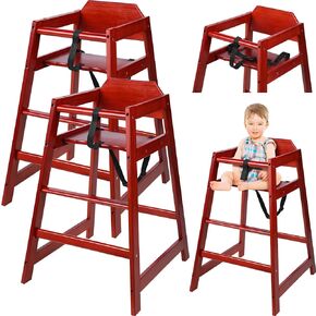 Suzile 2 Pcs Wooden Baby High Chair Solid Wood Feeding Seat for Restaurant Home Use Baby Highchairs for Kids Toddlers Dining Studying Eating Sitting (Dark Reddish Brown)