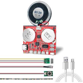 Sound Module, JRGKJCP 16MB Push Button & Magnetron & Light Control Activated Recordable Voice Sound Chip Module with Light Strip & Speaker, for Greeting Card Audiobook, Xmas Gifts Boxes, Kids's Toys.