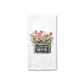 CANARY ROAD Best Mom Flower Bucket Kitchen Towel | Mother's Day Gift | New Mom | Gift Idea for Mom | Best Moms Hand Towel | Floral Kitchen Decor