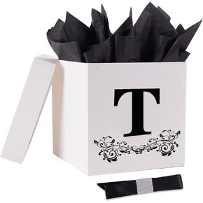 Jaywayang Letter Gift Box with Lid, Ribbon and Warpping Tissue, 8.7" White and Black Gift Box for Men Women Birthday, Baby Shower, Anniversary, Wedding Party Favor Decorative (Medium Letter A) in Kuwait