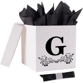 Jaywayang Letter Gift Box with Lid, Ribbon and Warpping Tissue, 8.7" White and Black Gift Box for Men Women Birthday, Baby Shower, Anniversary, Wedding Party Favor Decorative (Medium Letter A) in Saudi Arabia