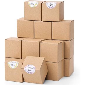 VGOODALL 30PCS Mini Gift Boxes, 2 x 2 x 2 inches Kraft Paper Favor Boxes with Thank You Stickers Tiny Cardboard Boxes for Wedding Birthday Party