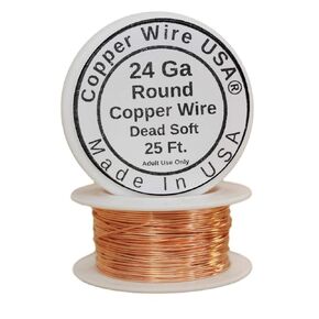 25 Ft. Uncoated Bare Solid Copper Wire (Dead Soft) Choose gauges (24 Ga. Spool, 25 Ft.)