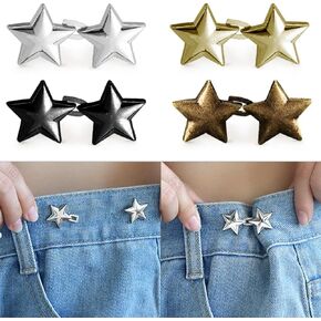 4 Sets Adjustable No Sewing Required Star Buttons,Metal Stars Jean Buttons for Loose Jeans Reusable Pentagram Pant Waist Tightener Button Pins for Pants Skirts Sleeves Sweaters Clothing Accessories