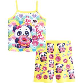LQSZ Girls Pajamas Cute Panda Girls Princess Birthday Short Sleeve PJ Set for Girls Size 6 7