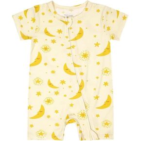 Teach Leanbh Baby Boys Girls Bamboo Viscose Printing Pajamas 2 Way Zipper Short Sleeve Romper Jumpsuit Sleep and Play