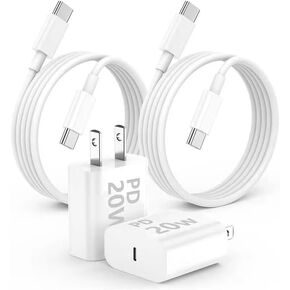 شاحن iPhone 15 شحن سريع 10 أقدام، 20 واط USB C شاحن سريع لهاتف iPhone 15/15 Plus/Pro Max iPad Pro 12.9/11 بوصة، iPad Air، كتلة شاحن حائط من النوع C مع كابل شحن طويل جدًا من C إلى C (عبوتان) in Kuwait