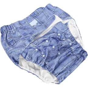 Adult Cloth Diaper Reusable Diaper Cover Elderly Incontinence Underwear Washable Nappy Pants for Women and Men(Denim)