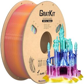 Gratkit Silk Rainbow PLA Filament 1.75mm, Color Change 3D Printer Filament, -0.03mm, Multicolor 3D Printing Filament Rainbow Universe