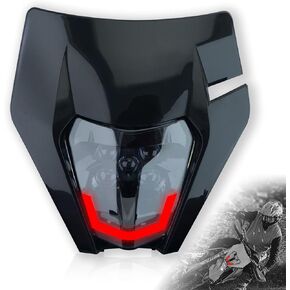 Headlight Head Lamp Light Fairing Mask Day Running Light For ATV Scooters Dirt Pit Bike Enduro (Black+Cold White DRL)