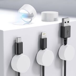Maveek 5 Sets Black Clips Super Magnetic Cable Management System-Wire Fixing Summary Concave Round Buckle Includes Metal Plate Adhesive Desktop Wall Kitchen USB LAN