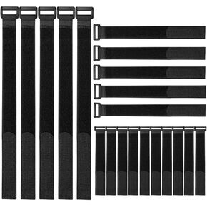 FULARR 20Pcs Cable Straps, Reusable Cable Ties & Cinch Strap Set, Multipurpose Hook and Loop Straps Fastener, Cable Storage Organizer, 3 Different Sizes (20x2cm, 30x2cm, 40x2cm) –– Black