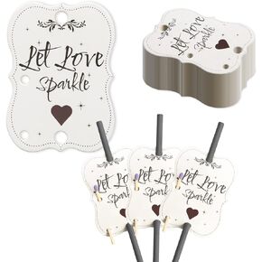 100pcs Rustic Favors Sparkler Tags for Weddings with Match Holder and Striker Let Love Sparkle Sleeve Send Off,Flash White