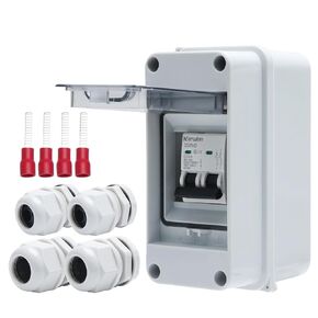 KERWINN Miniature Circuit Breaker Box Cover,32A 400V Solar Panel Switch Outdoor AC Solar Disconnect Switch with DIN Rail Wiring Terminal and Waterproof Connector
