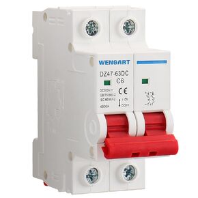 Wengart DC Miniature Circuit Breaker DZ47-63Z,500V 2 Poles 10-63A,Work for Battery and Solar PV Systems and Other DC Systems, DIN Rail Mount,DC Disconnect Switch (10A)
