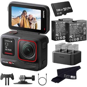 Insta360 Ace Pro - Waterproof Action Camera Co-Engineered with Leica, Flagship 1/1.3" Sensor, 8K24, 4K120fps, 48MP, Active HDR, 2.4" Flip Screen|Bundle Includes Charger/Extra 2 Batteries, 128GB Card