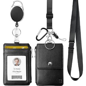ELV Badge Holder, ID Badge Card Holder Wallet with 5 Card Slots, 1 RFID Blocking Pocket, Retractable Reel and Neck Lanyard Strap for Offices ID, School ID, Driver Licence