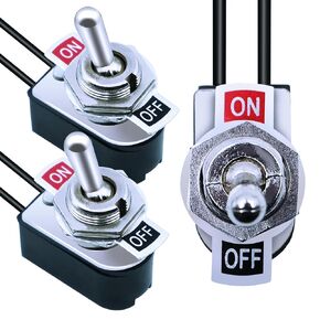 3Pcs Metal Toggle Switch 12V ON/Off Switch 2 Position SPST Rocker Switch Marine Automotive with 5.2 inch Connect Wire, 6A AC125V /10A DC12V