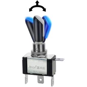Jtron 4 PIN SPDT SPST Rocker Toggle Switch ON/Off/ON 12V 20A سيارة مفتاح صغير من ألياف الكربون غطاء مقبض تبديل التبديل مع ضوء LED أزرق لسيارة فان قارب RV شاحنة