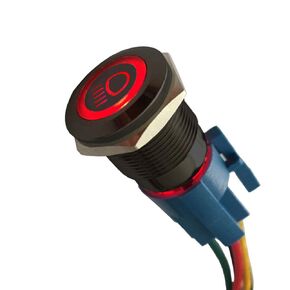 ESUPPORT 12V Car Vehicle Blue LED Light Hazard Emergency Warning Push Button Metal Toggle Switch Socket Plug Wire Latching 19mm Balck Shell
