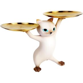 Cat Tray for Decor, Cat Decor Resin Tray for Candy Jewelry Earrings Ring Key Holder Tray, Great for Entryway Home Decor Modern Art Dining Table Funny Dresser Decor Living Room Office (Coffee)