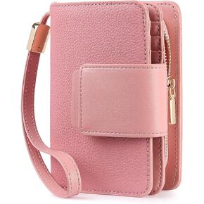 Small Wallet for Women Rfid Blocking Leather Bifold Compact Wallet Credit Card Holder Ladies Wristlet Wallet Mini Purse with Big Zipper Pocket