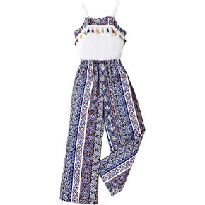 WDIRARA Girl's 2 Pieces Outfits Boho Print Sleeveless Halter Top and Wide Leg Pants Set