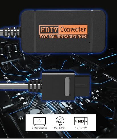 محول YEHUIM N64 HDMI، محول كابل HDMI لـ N64/SNES/Gamecube إلى محول HDMI يدعم 16:9 للتحويل على HDTV in Kuwait