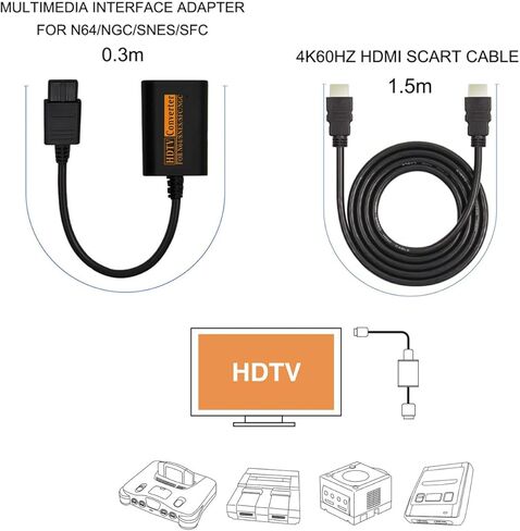 محول YEHUIM N64 HDMI، محول كابل HDMI لـ N64/SNES/Gamecube إلى محول HDMI يدعم 16:9 للتحويل على HDTV in Kuwait