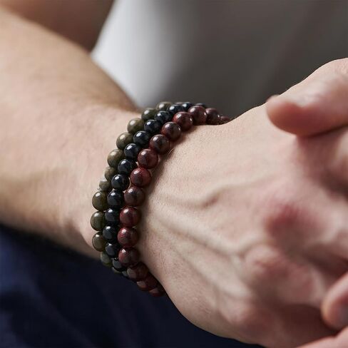 VEEDOFA Tiger Eye Beaded Bracelets for Men - Elastic 8MM Natural Stone Bracelet Set Lava Rock Bracelets Gifts for Son Grandson Bonus Son Boyfriend Brother in Saudi Arabia