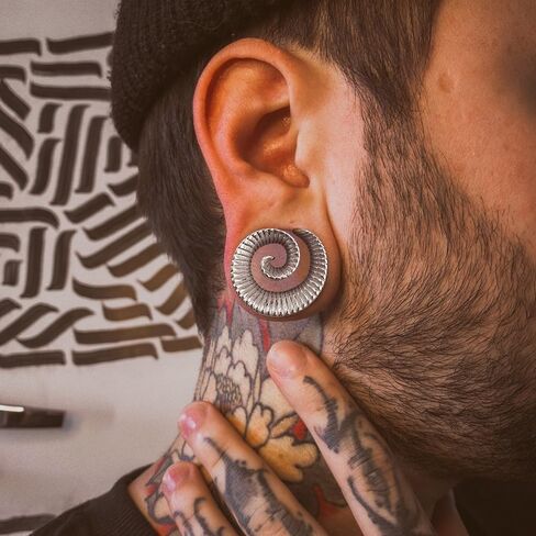 LADEMAYH Saddle Plugs Ear Gauges for Women, Silver 00 Gauge Spiral Gauges for Ears, Stainless Steel 316L Ear Tunnels Gauges for Men Ear Stretching Gauge Earrings in Saudi Arabia