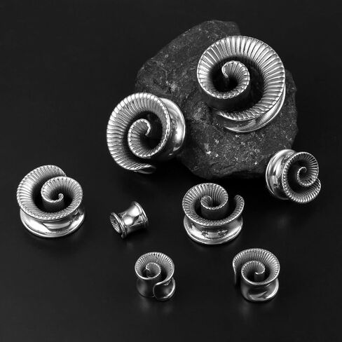 LADEMAYH Saddle Plugs Ear Gauges for Women, Silver 00 Gauge Spiral Gauges for Ears, Stainless Steel 316L Ear Tunnels Gauges for Men Ear Stretching Gauge Earrings in Saudi Arabia