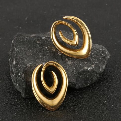 LADEMAYH Saddle Plugs for Ears Gauges, Gold 7/8 inch Spiral Gauges for Ears, Stainless Steel 316L Ear Tunnels Gauges for Men Ear Stretching Gauge Earrings for Women in Saudi Arabia