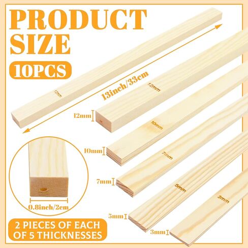 DLOnline 10 Pieces 5 Size Rolling Mud Stick Guide, Clay Rolling Pin Guide, Wooden Clay Roller Guide, Clay Tools Pottery Tools Mud Tools for Pottery Teaching, Polymer Clay Thickness 3, 5, 7, 10, 12 mm in Kuwait