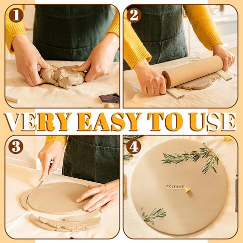 DLOnline 10 Pieces 5 Size Rolling Mud Stick Guide, Clay Rolling Pin Guide, Wooden Clay Roller Guide, Clay Tools Pottery Tools Mud Tools for Pottery Teaching, Polymer Clay Thickness 3, 5, 7, 10, 12 mm in Kuwait