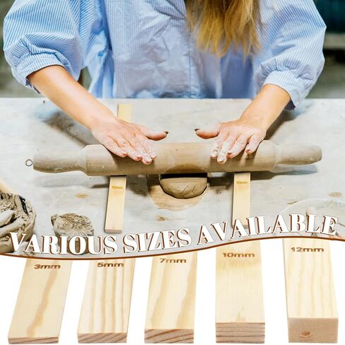 DLOnline 10 Pieces 5 Size Rolling Mud Stick Guide, Clay Rolling Pin Guide, Wooden Clay Roller Guide, Clay Tools Pottery Tools Mud Tools for Pottery Teaching, Polymer Clay Thickness 3, 5, 7, 10, 12 mm in Kuwait