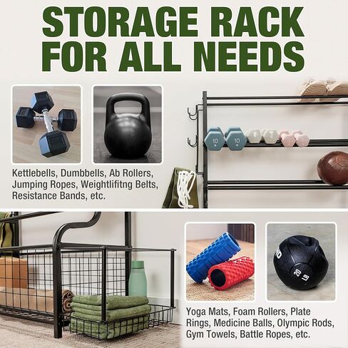 XL Homestead Gym Organization for Home Gym - Heavy Duty Home Gym Storage Rack - Weight Rack for Home Gym, Dumbbells, Kettlebells, Yoga Ball, Foam Rollers in Kuwait
