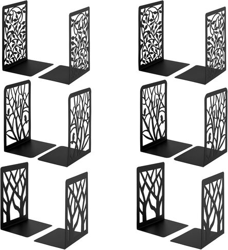 jeuihau 6 أزواج من الدفتين المعدنية السوداء، نهايات الكتاب الدفتين المعدنية للأرفف، سدادات الكتب المعدنية، الدفتين المعدنية السوداء الثقيلة، نهايات شجرة معدنية لديكور مقسم الكتاب in Kuwait