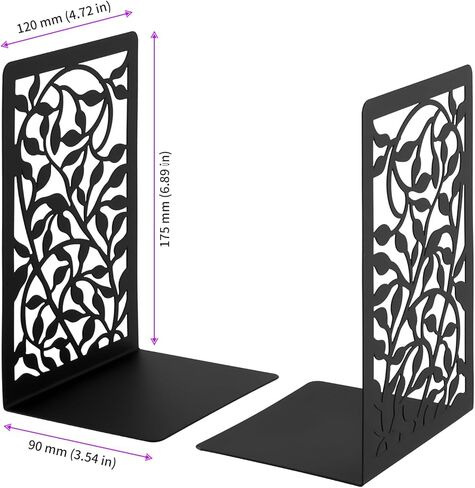 jeuihau 6 أزواج من الدفتين المعدنية السوداء، نهايات الكتاب الدفتين المعدنية للأرفف، سدادات الكتب المعدنية، الدفتين المعدنية السوداء الثقيلة، نهايات شجرة معدنية لديكور مقسم الكتاب in Kuwait