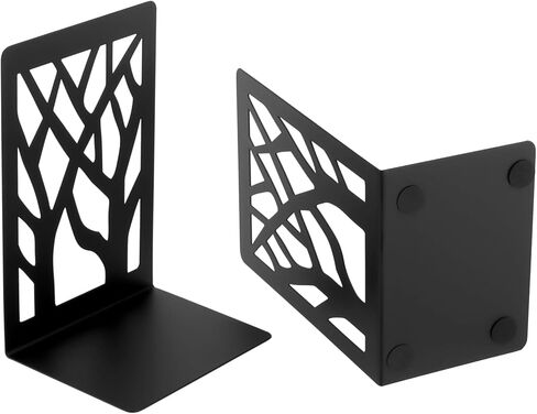 jeuihau 6 أزواج من الدفتين المعدنية السوداء، نهايات الكتاب الدفتين المعدنية للأرفف، سدادات الكتب المعدنية، الدفتين المعدنية السوداء الثقيلة، نهايات شجرة معدنية لديكور مقسم الكتاب in Kuwait