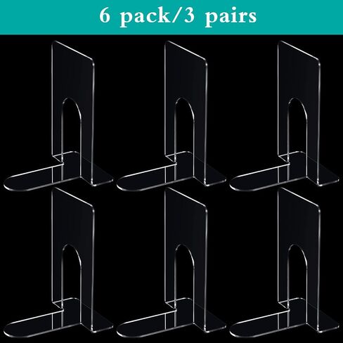 Wesiti 6 قطع من نهايات الكتب البلاستيكية للأرفف، نهايات كتب أكريليك شفافة 7.4 × 4.7 × 5.9 بوصة حامل كتب غير قابل للانزلاق منظم كتب عالي التحمل لسدادات الكتب المزخرفة للمكتب والقرطاسية المدرسية in Kuwait