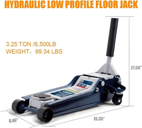HPDMC 3 Ton / 6600 Lb. Low Profile Floor Jack, Hydraulic Lifting Range 3.75" - 18.89", Automotive Aluminum Low Profile Service Jack with ASME Safety Standards Dual Piston Quick Lift Pump, for Garages in Saudi Arabia