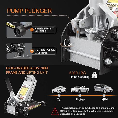 HPDMC 3 Ton / 6600 Lb. Low Profile Floor Jack, Hydraulic Lifting Range 3.75" - 18.89", Automotive Aluminum Low Profile Service Jack with ASME Safety Standards Dual Piston Quick Lift Pump, for Garages in Saudi Arabia