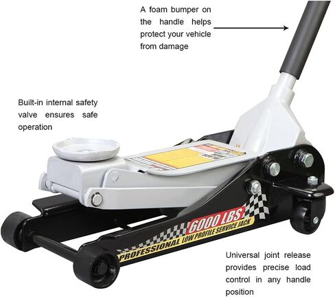 HPDMC 3 Ton / 6600 Lb. Low Profile Floor Jack, Hydraulic Lifting Range 3.75" - 18.89", Automotive Aluminum Low Profile Service Jack with ASME Safety Standards Dual Piston Quick Lift Pump, for Garages in Saudi Arabia