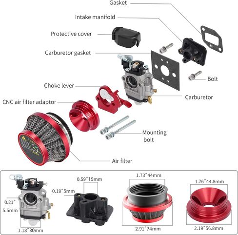 15mm Carburetor Upgrade Kit Air Filter Set Compatible with 2 Stroke 43cc 47cc 49cc Standup Gas Scooter ATV Quad Pocket Bike XG-550 BladeZ Moby X Blue in Saudi Arabia
