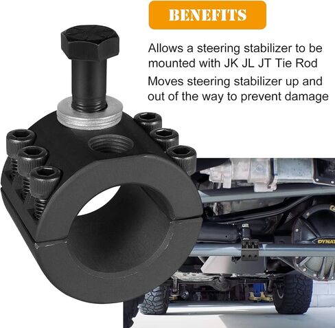 Steering Stabilizer Tie Rod Clamp and Steering Stabilizer Relocation Bolt Fit for 2007-2022 Jeep Wrangler JK JKU JL JLU & Jeep Gladiator JT Aftermarket Tie Rod with 1-1/2" OD Tubing in Saudi Arabia